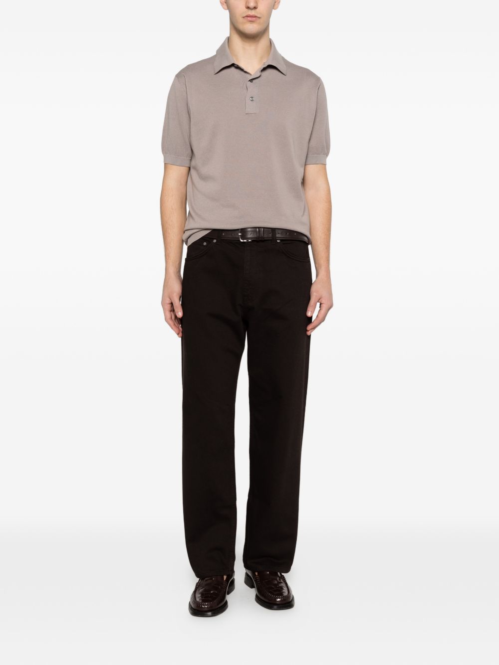 LARDINI Polo in cotone beige maniche corte con colletto a polo 