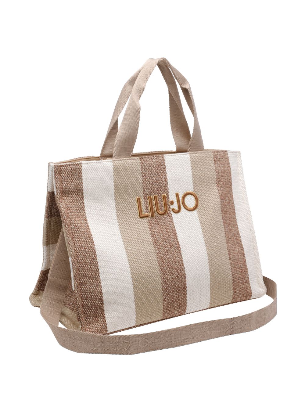 LIUJO Borsa tote in cotone a righe con logo 