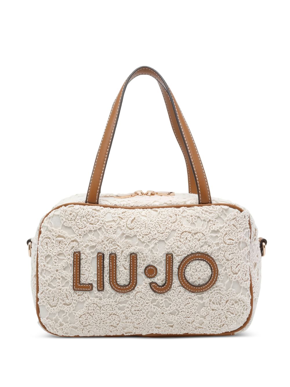 LIUJO Borsa tote bag color crema con ricamo crochet 