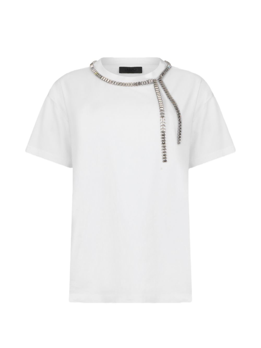 LIUJO T-shirt bianca con strass sul girocollo 