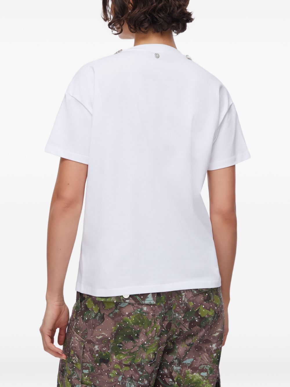 LIUJO T-shirt bianca con strass sul girocollo 