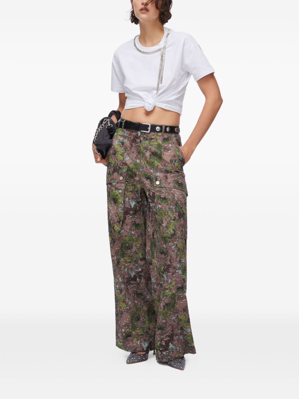 LIUJO T-shirt bianca con strass sul girocollo 