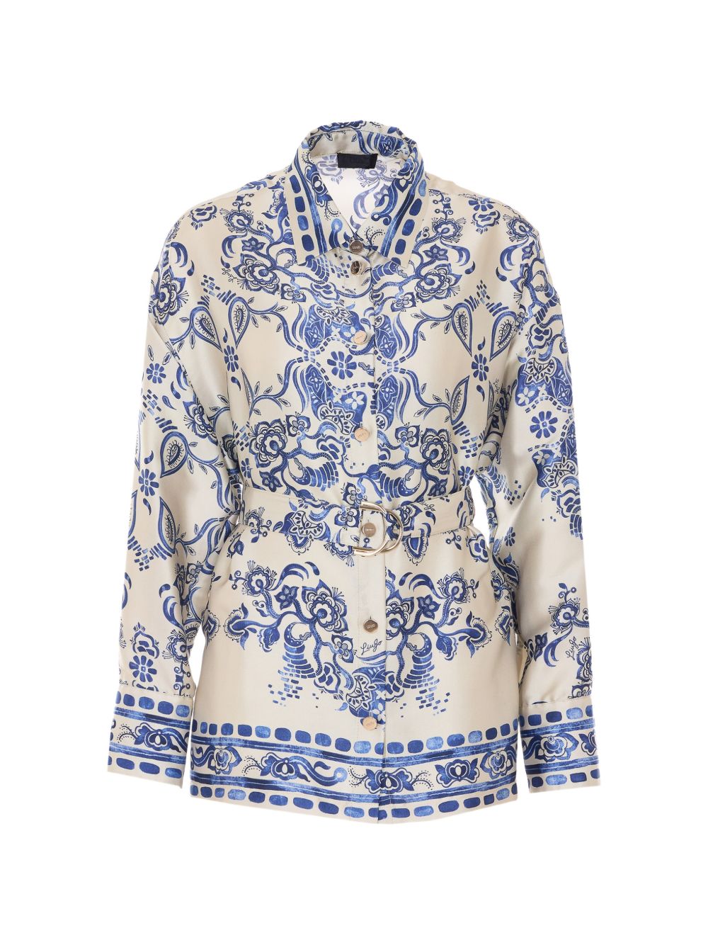 LIUJO Camicia con stampa floreale blu e cintura in vita 
