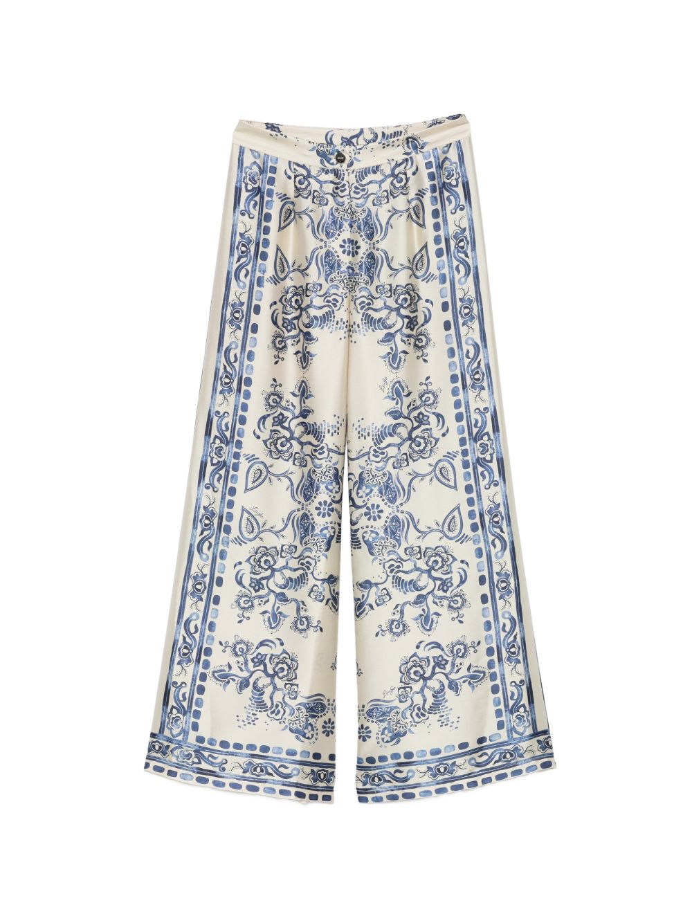 LIUJO Pantalone color crema con stampa floreale blu 
