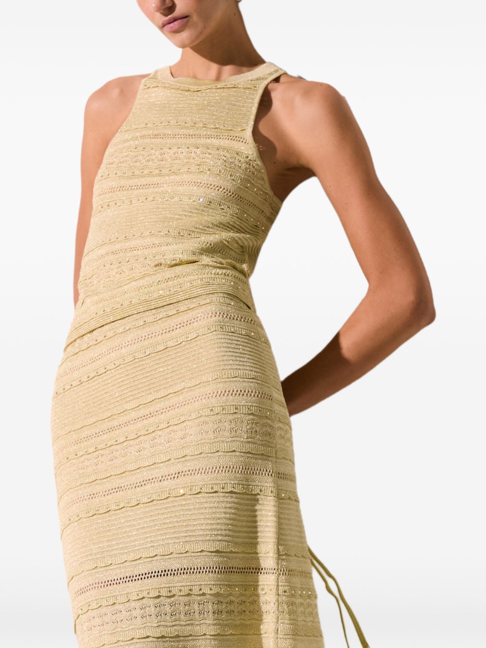 LIUJO Top giallo paglia in crochet 