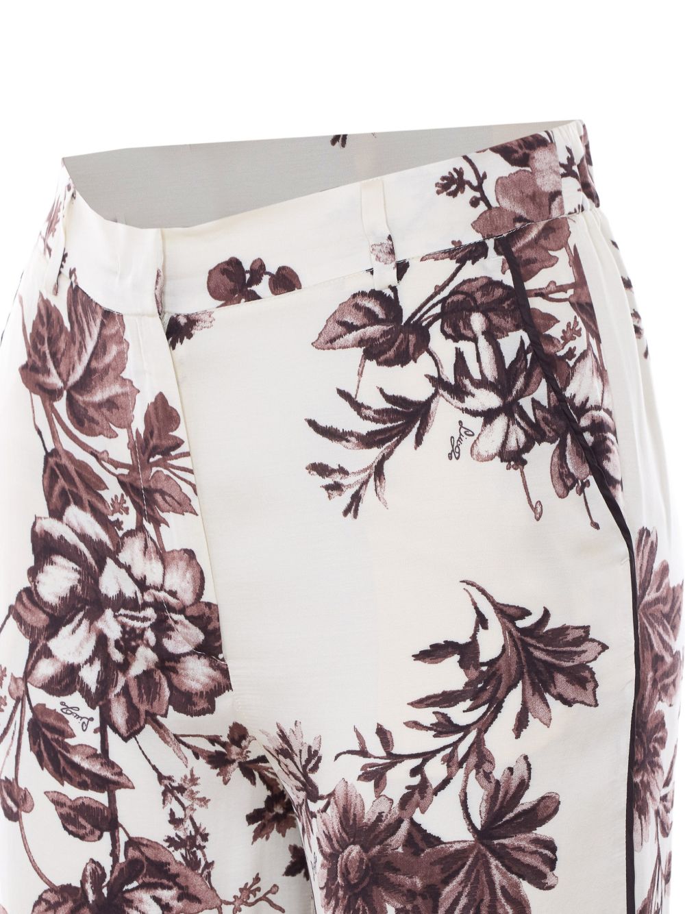 LIUJO Pantaloni bianchi con stampa floreale marrone 