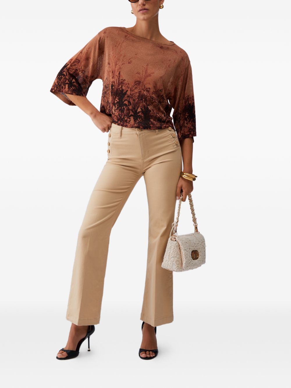 LIUJO Maglia marrone bronzo con stampa floreale 