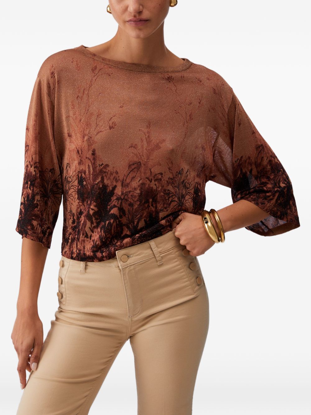 LIUJO Maglia marrone bronzo con stampa floreale 