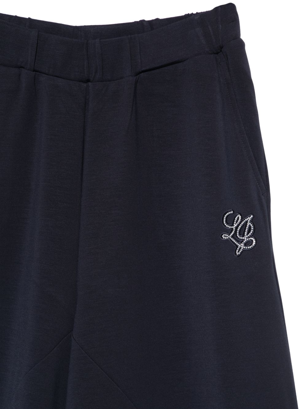 LIUJO Pantaloni in scuba blu navy con logo strass 