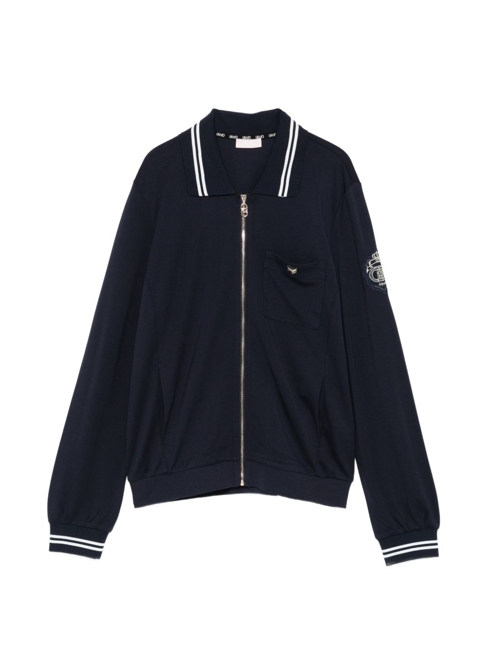LIUJO Felpa con zip blu notte con dettagli bianchi 