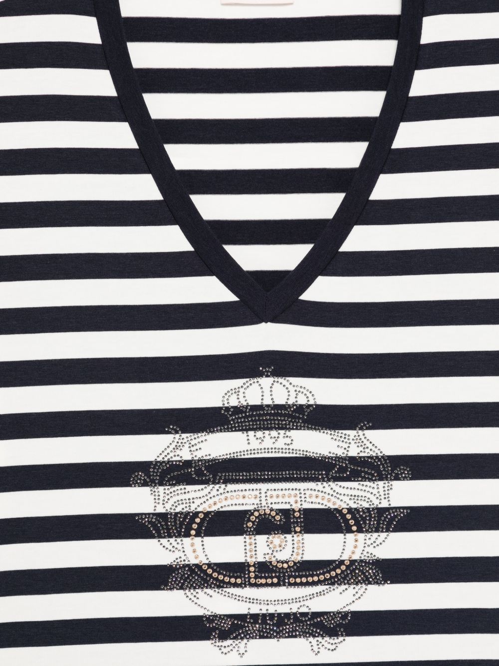 LIUJO T-shirt bianca a righe blu con scollo a V 