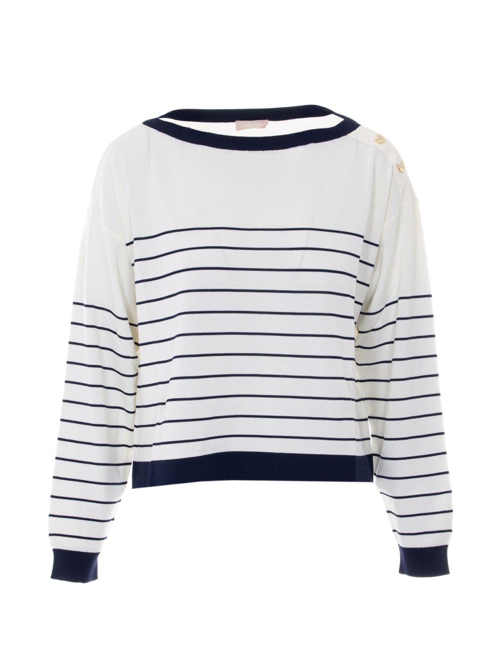 LIUJO Maglia bianca con scollo a barca a righe blu 