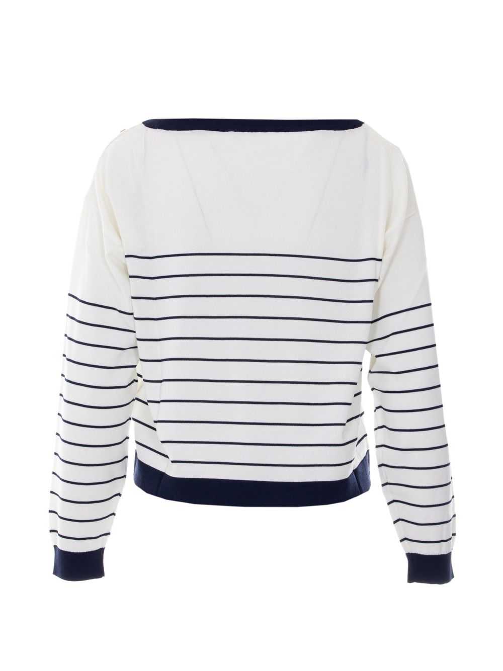 LIUJO Maglia bianca con scollo a barca a righe blu 