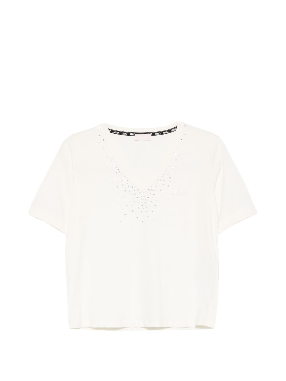 LIUJO T-shirt a maniche corte in cotone bianco con strass 