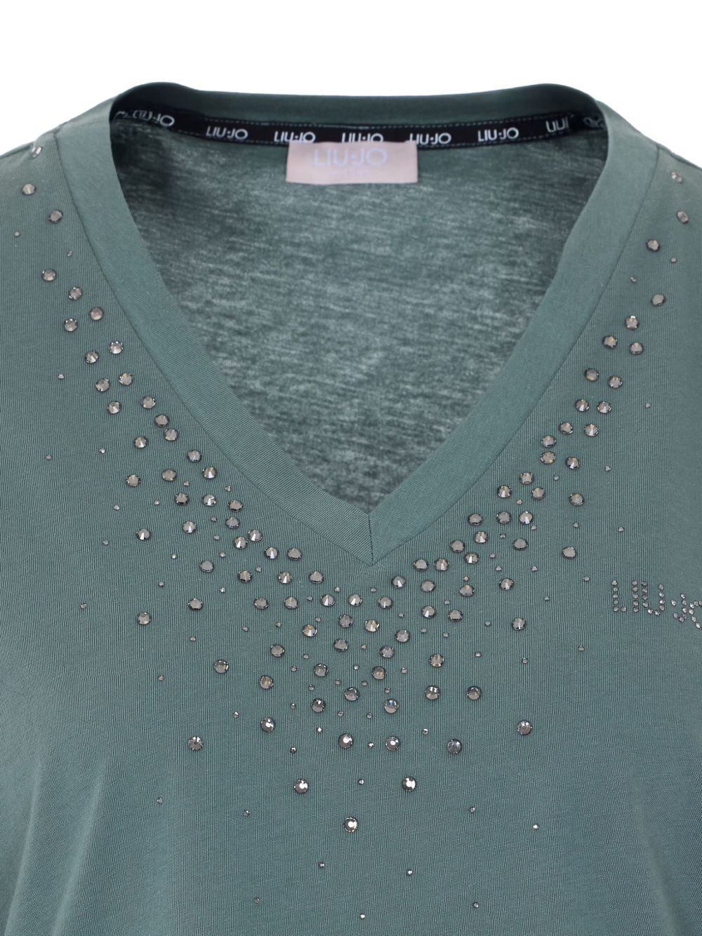 LIUJO T-shirt verde militare con scollo a V 
