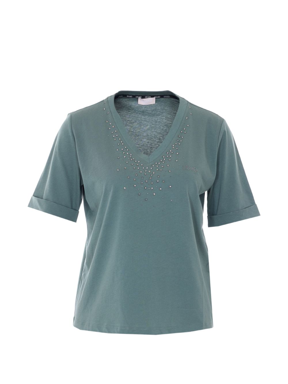 LIUJO T-shirt verde militare con scollo a V 