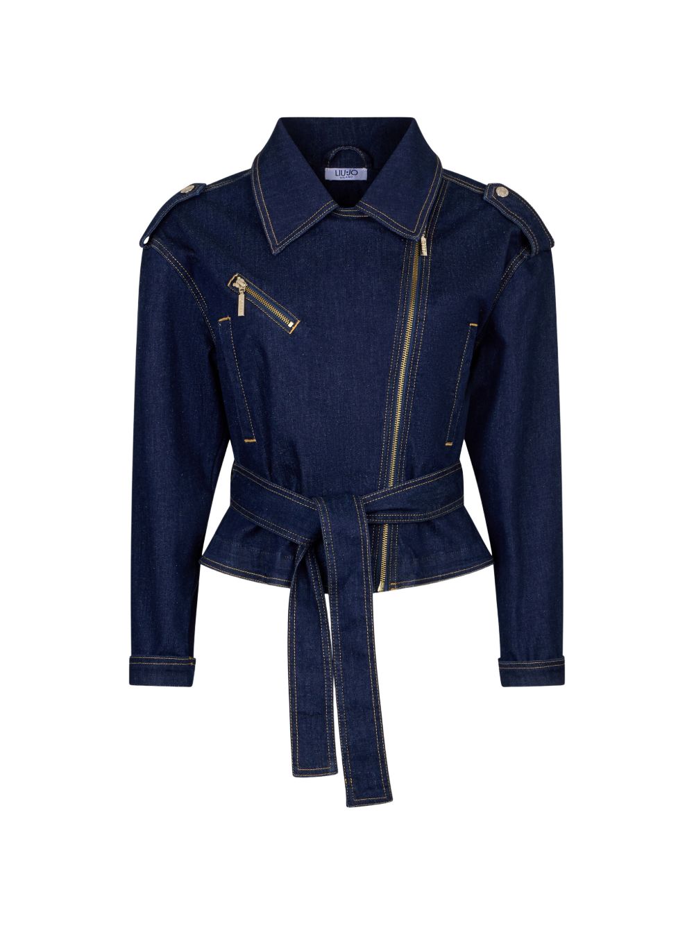 LIUJO Giacca strutturata in blu denim con cintura 