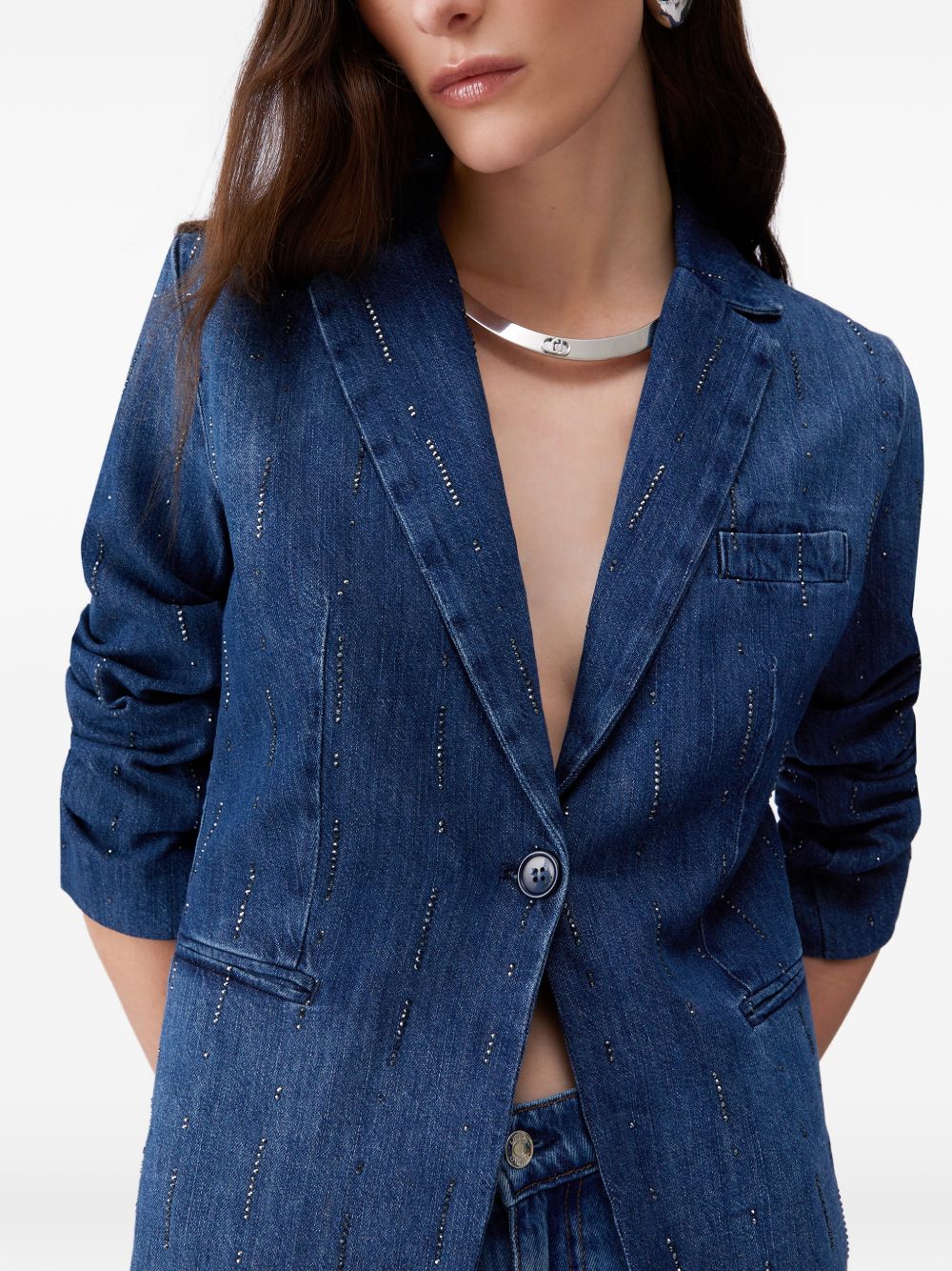 LIUJO Blazer in denim blu con strass 