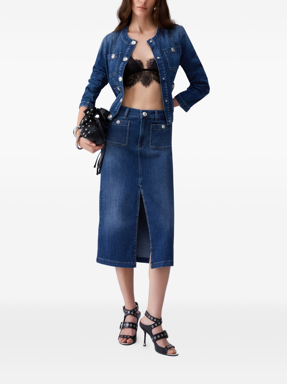 LIUJO Giacca in denim con collo alla coreana e tasche 