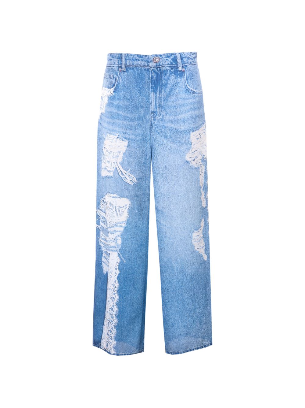 LIUJO Jeans con dettagli strappati e pizzo bianco 