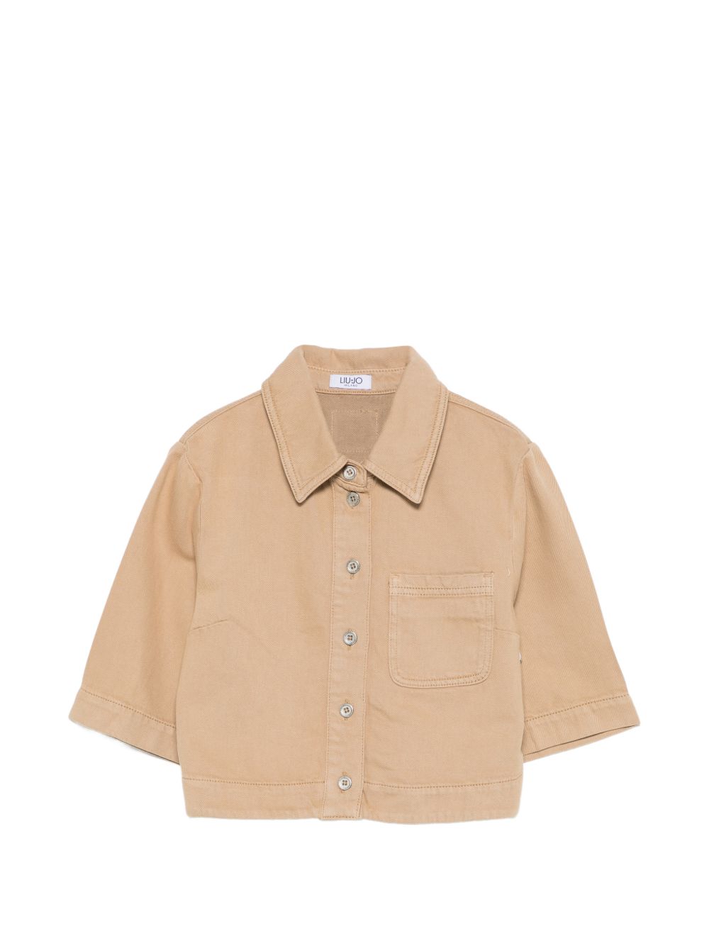 LIUJO Camicia corta in cotone beige a maniche corte 