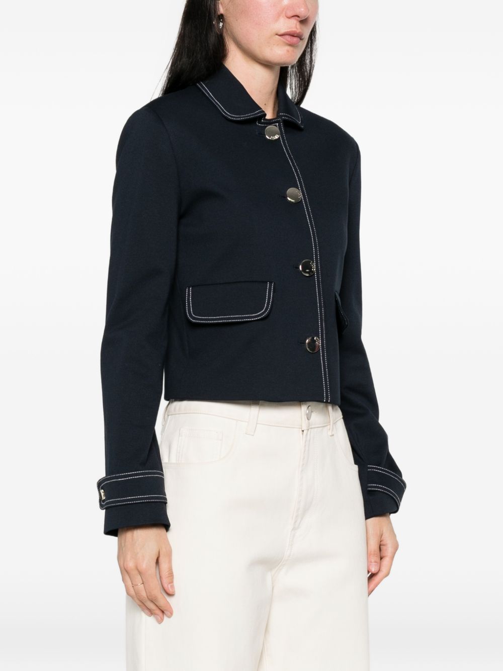 LIUJO Giacca blu con cuciture in vista bianche 
