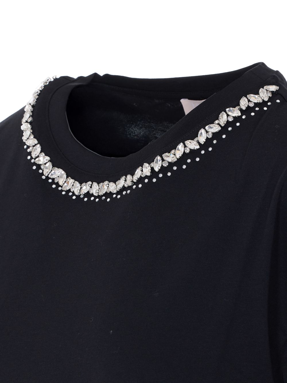 LIUJO T-shirt a maniche corte in cotone nero con decorazione girocollo 