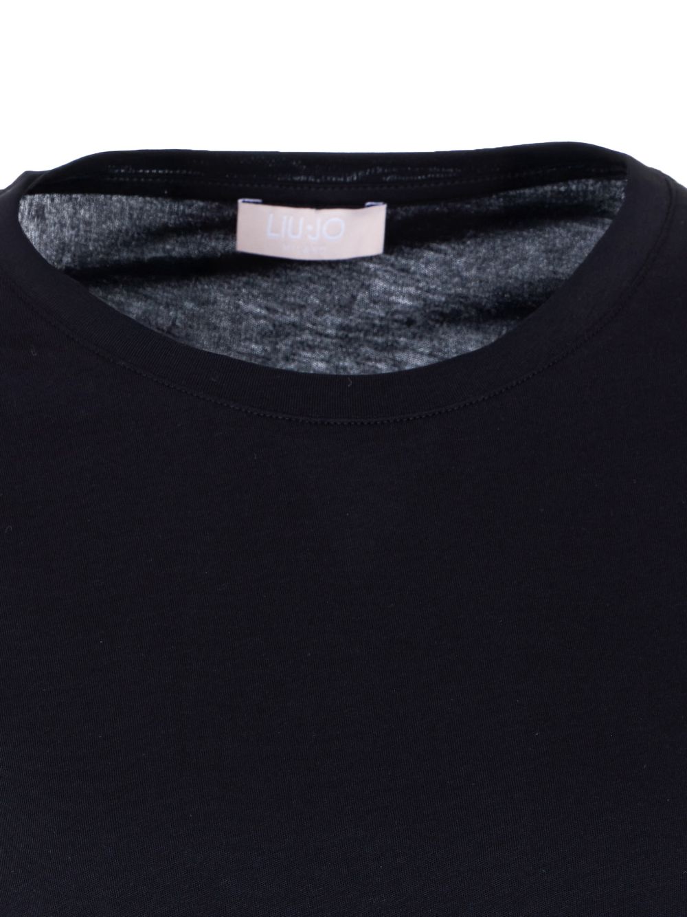 LIUJO T-shirt in cotone nero a maniche corte con decorazioni sulle maniche 