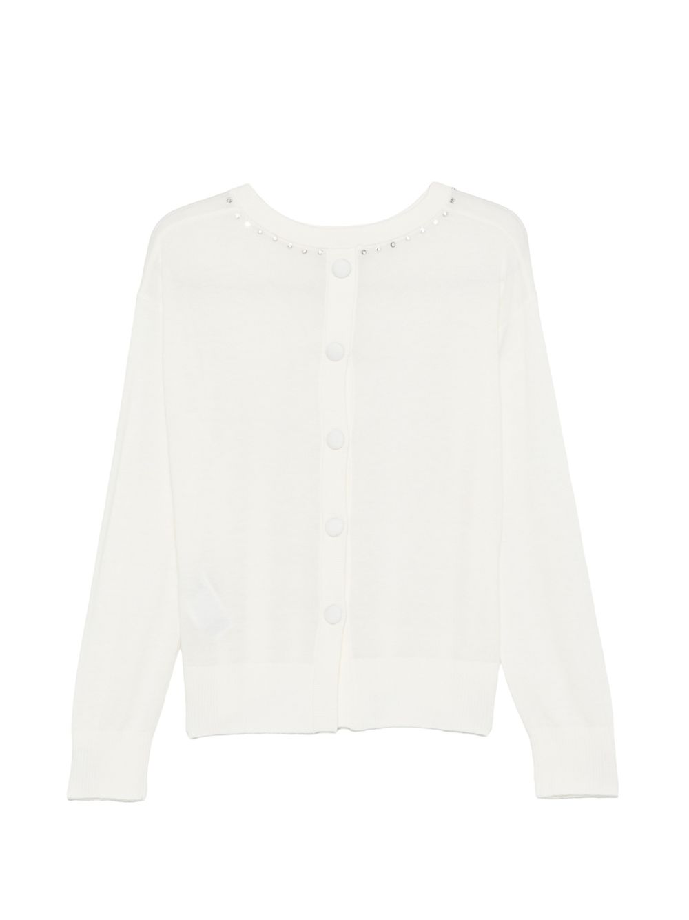 LIUJO Cardigan bianco impreziosito da borchie girocollo 