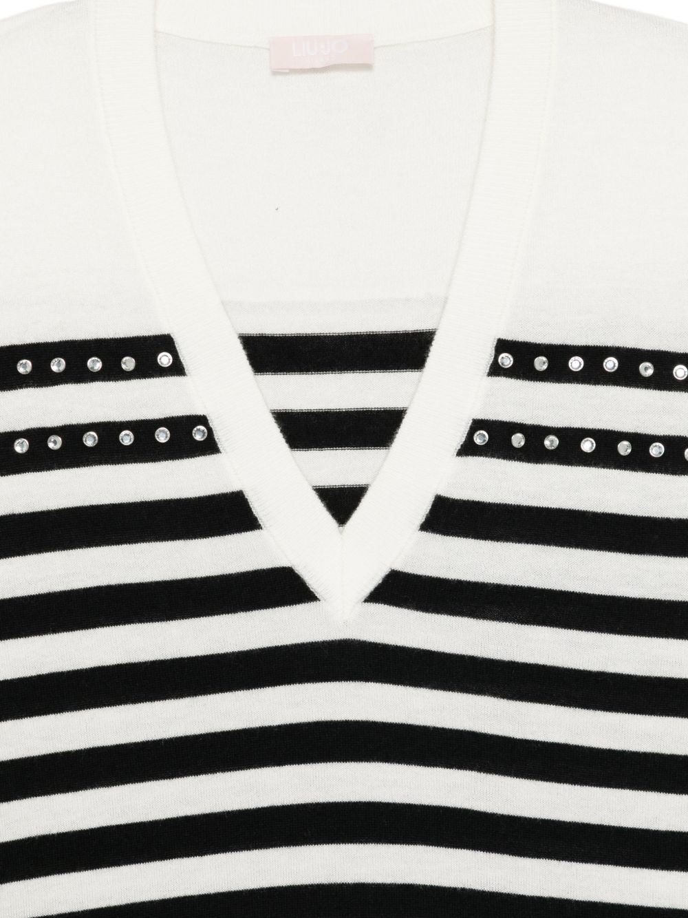 LIUJO Maglia bianca a righe nere con scollo a V 