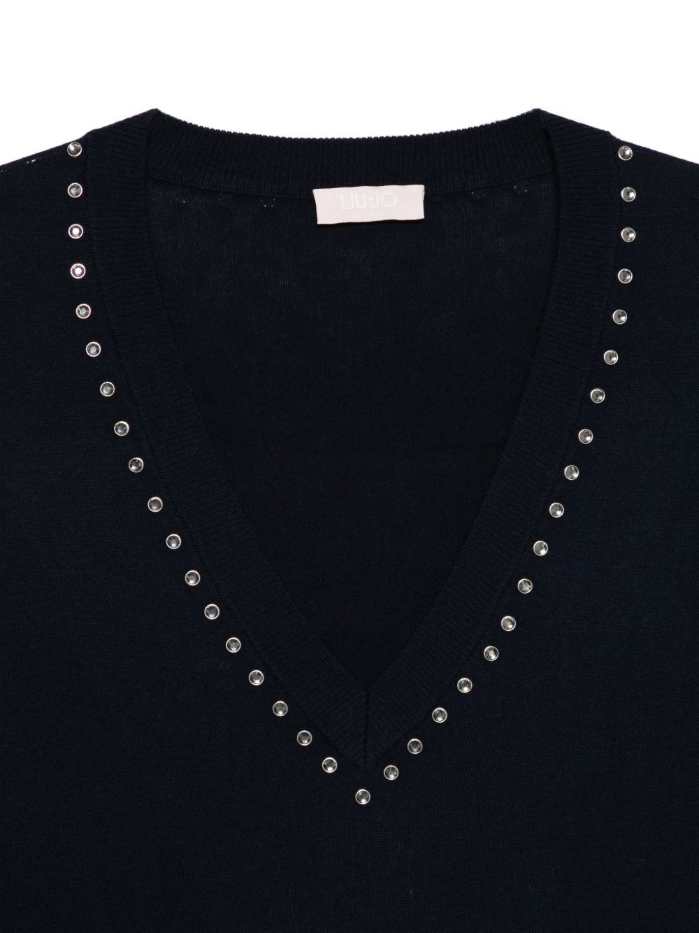 LIUJO Maglia blu con scolloa V e borchiette 