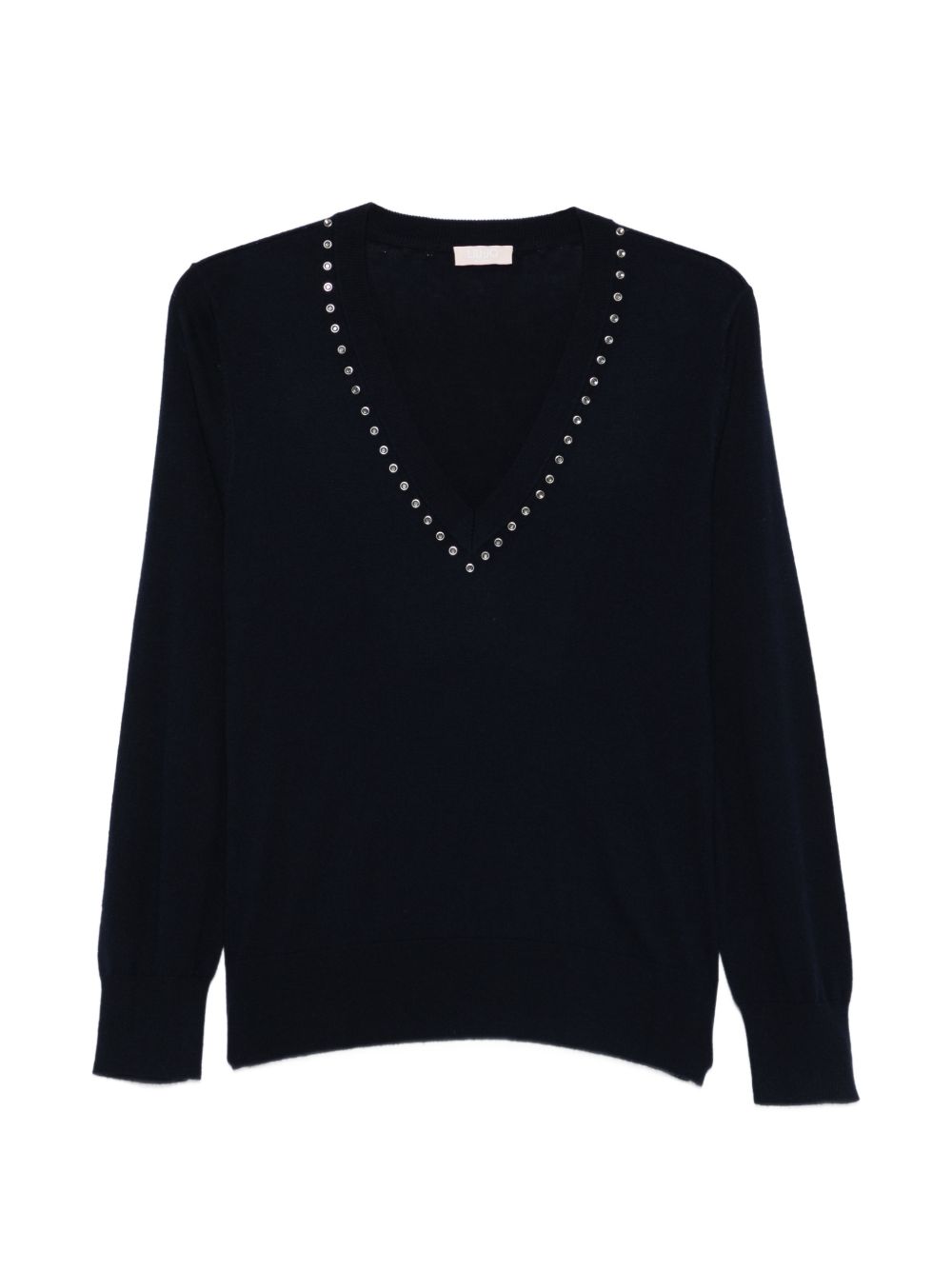 LIUJO Maglia blu con scolloa V e borchiette 