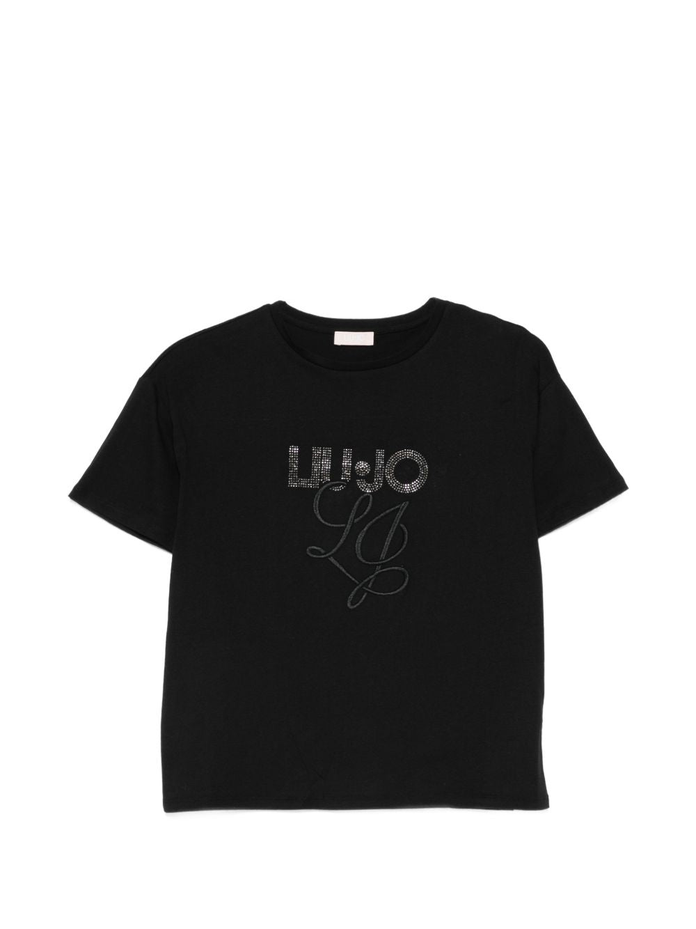 LIUJO T-shirt nera con logo con strass 