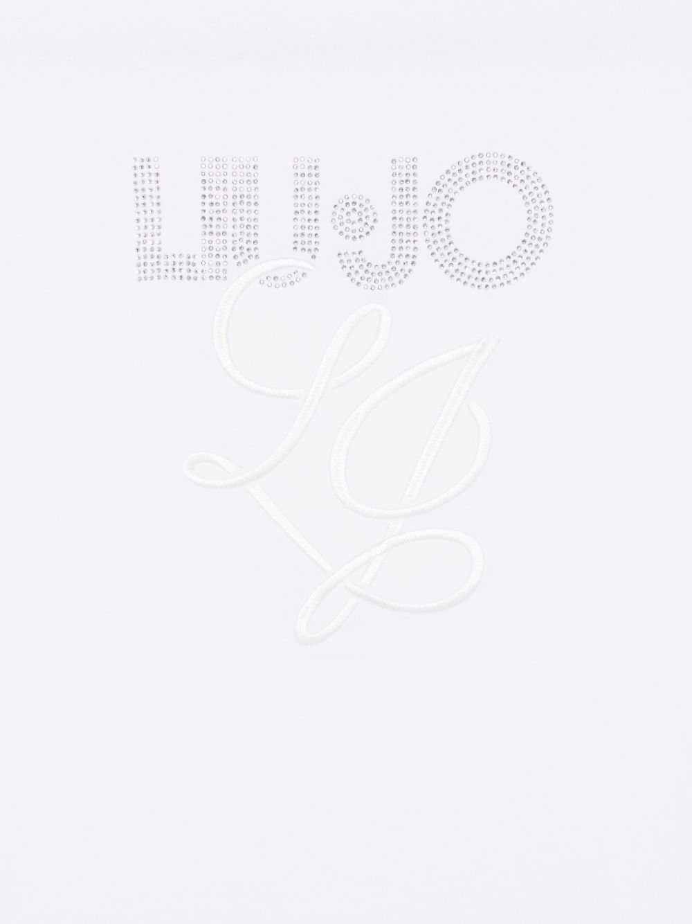 LIUJO T-shirt bianca con logo e strass argentati 