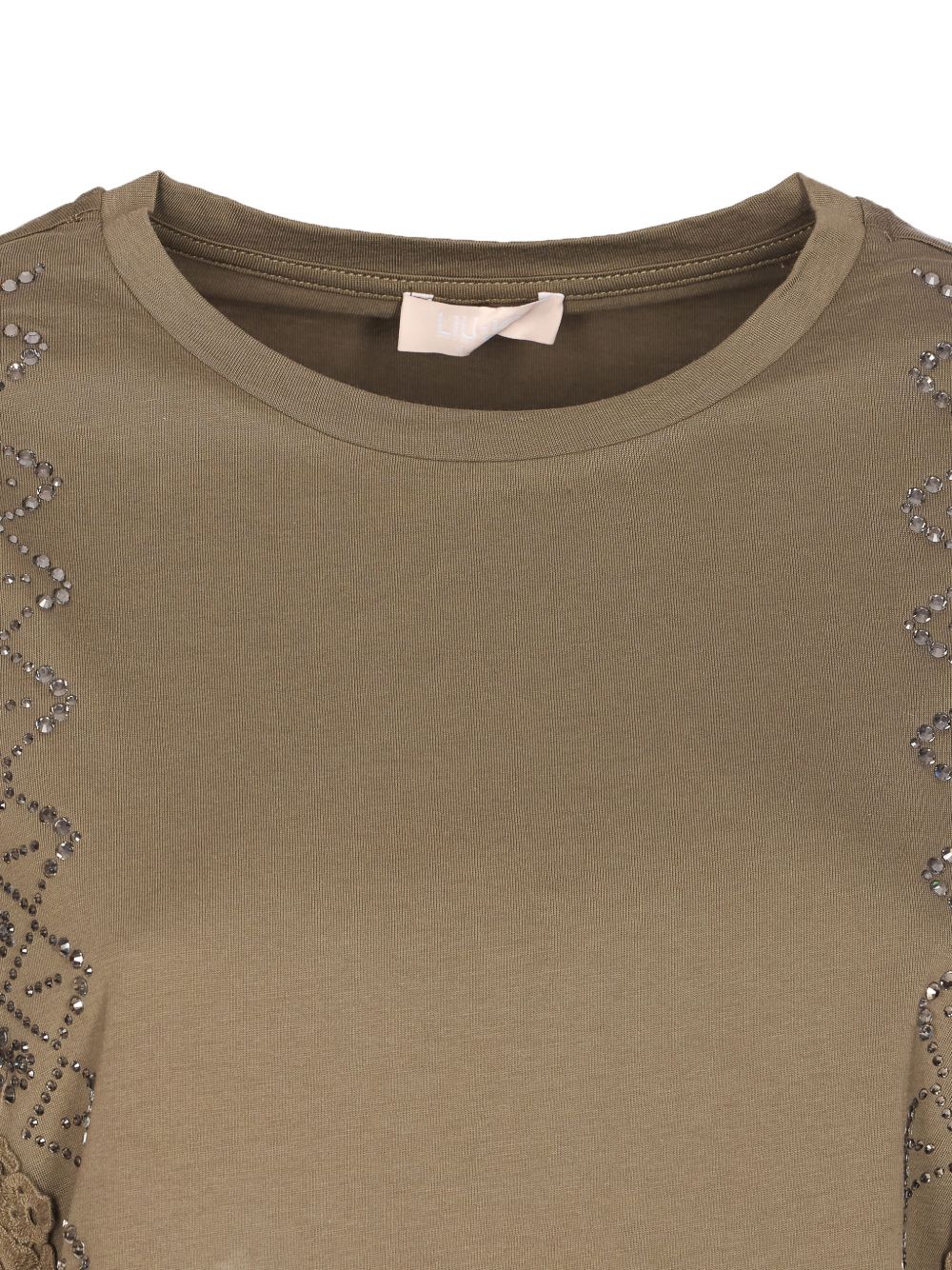LIUJO T-shirt verde con ricami impreziosita da strass 