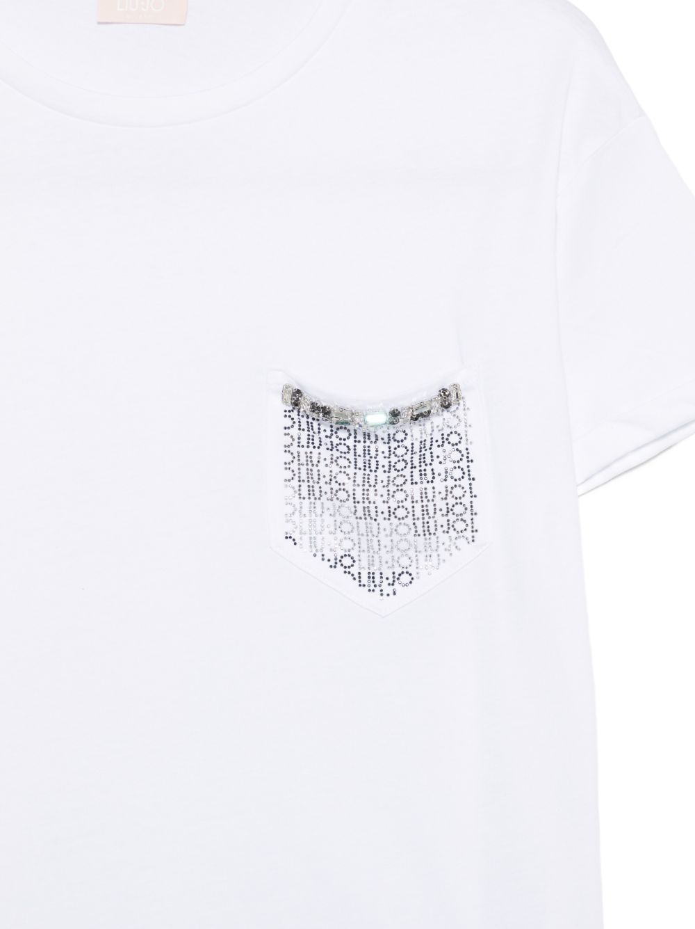LIUJO T-shirt bianca con trass argentati e logo 