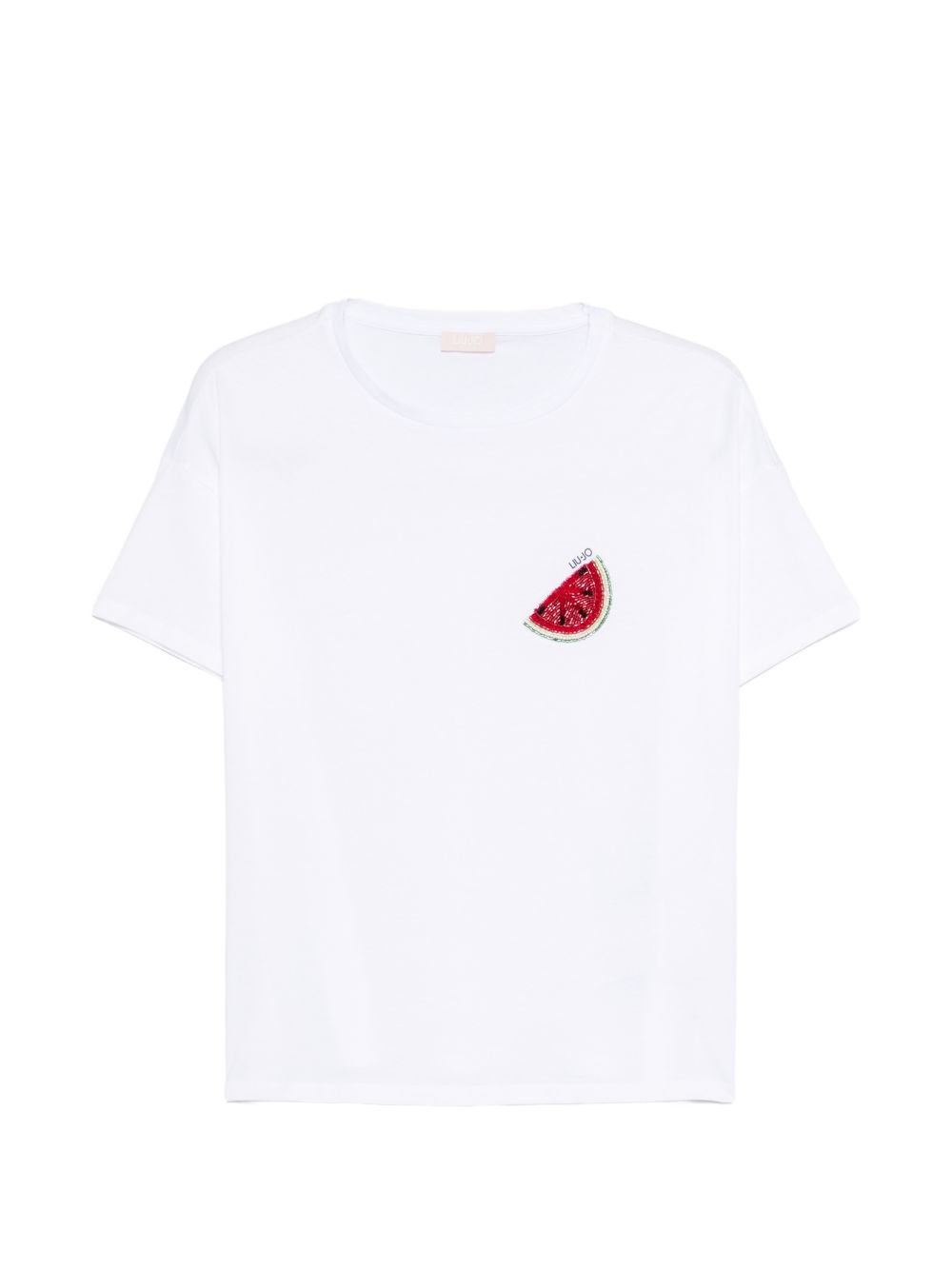 LIUJO T-shirt in cotone bianco con ricamo sul petto 