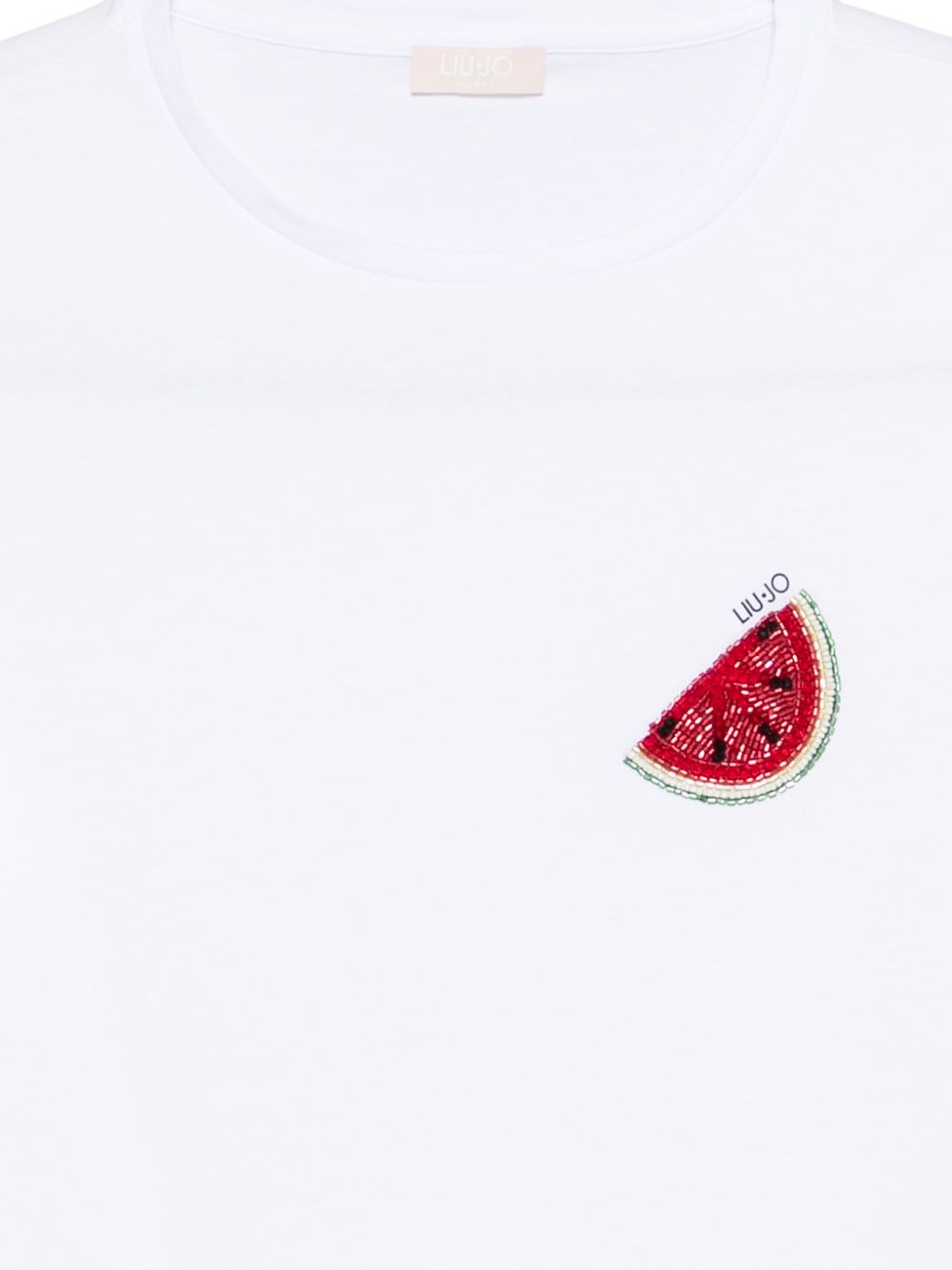 LIUJO T-shirt in cotone bianco con ricamo sul petto 
