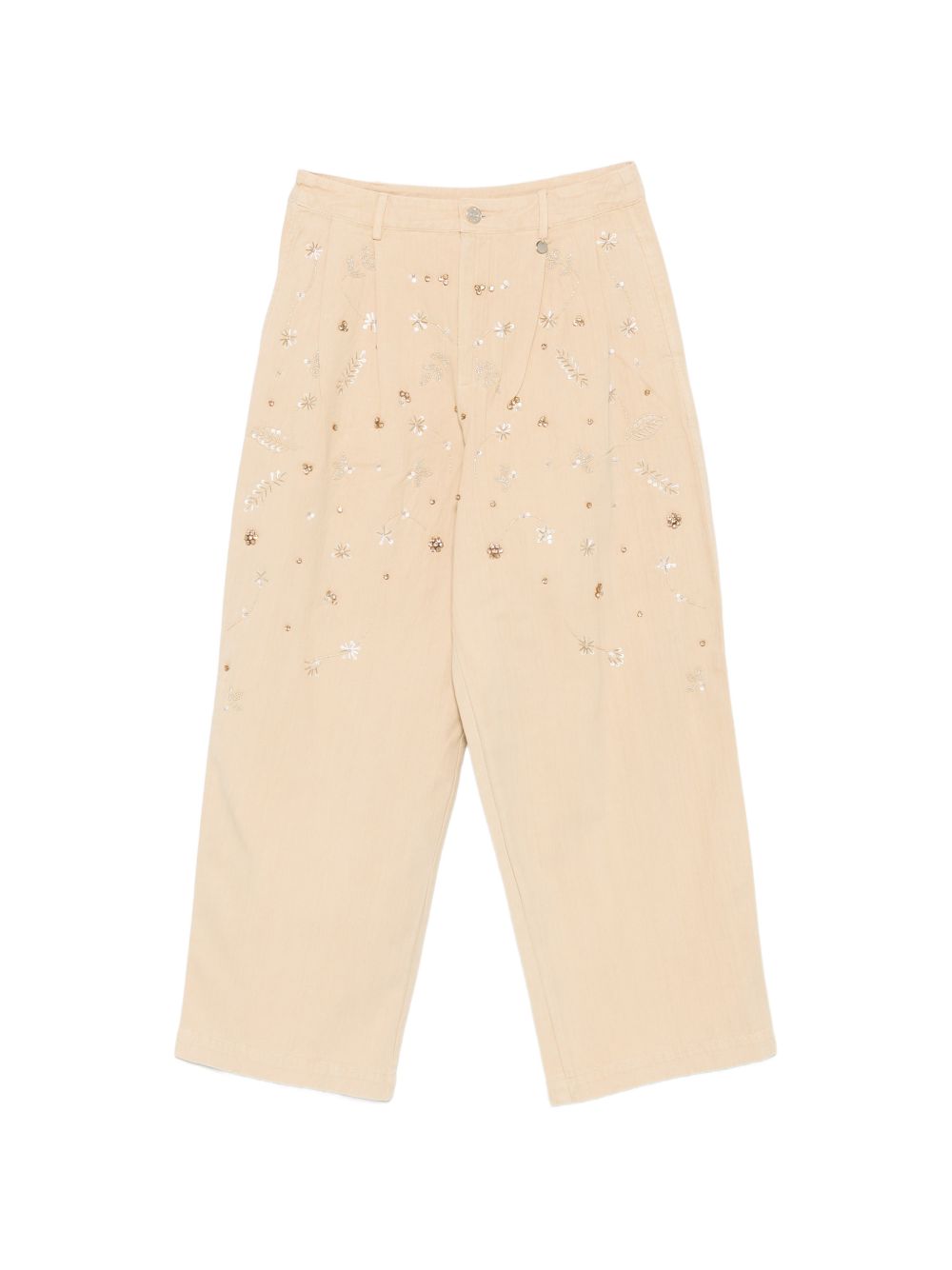 LIUJO Jeans barrel beige con ricami 