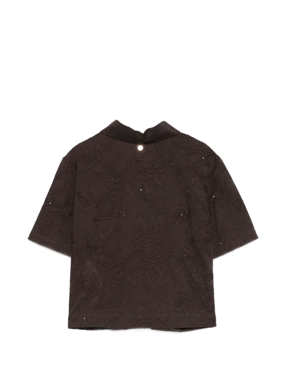 LIUJO Camicia corta con ricami floreali in rilievo marrone 