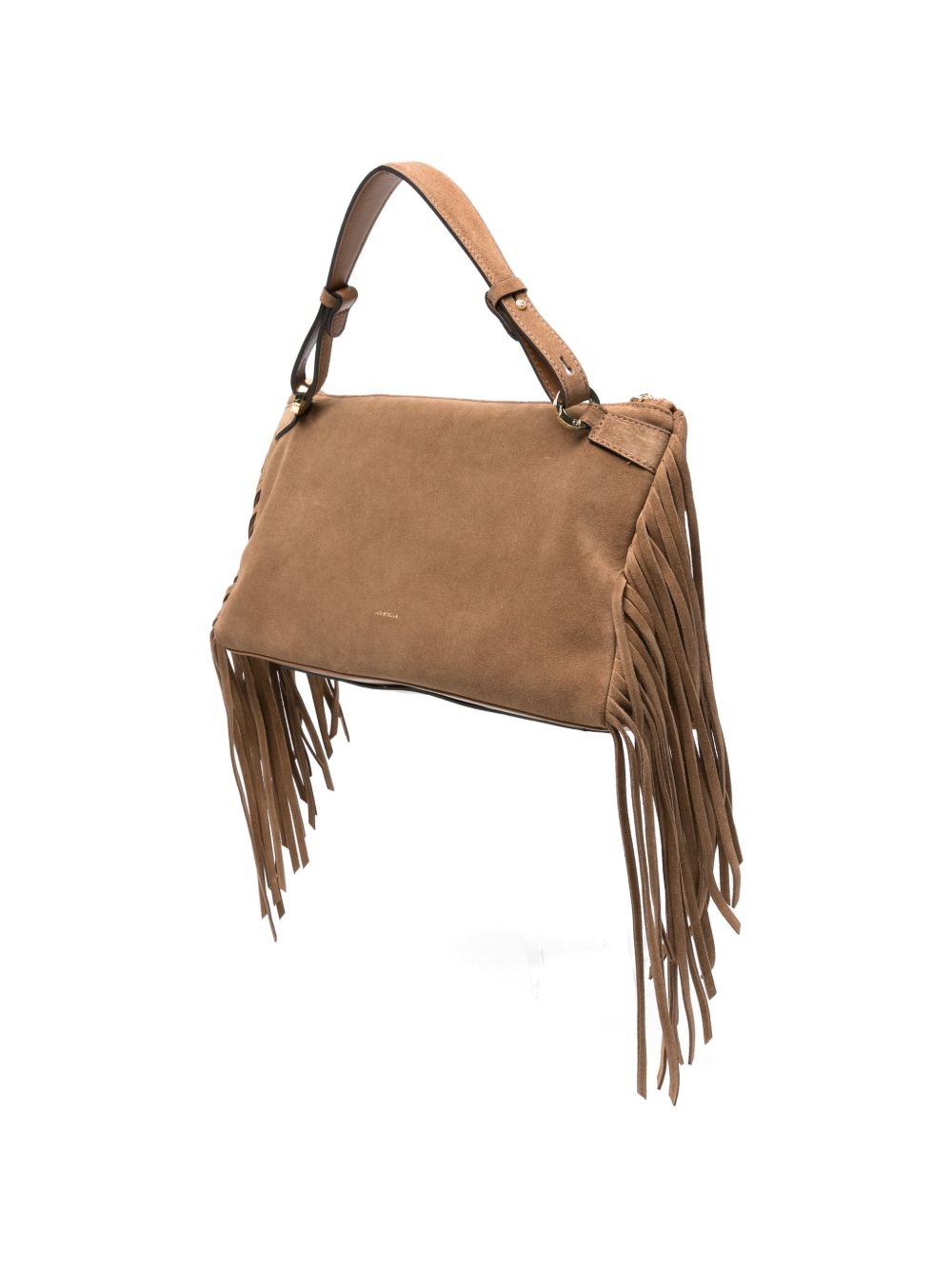 LORISTELLA Borsa Isotta in suede marrone con dettagli in frange 