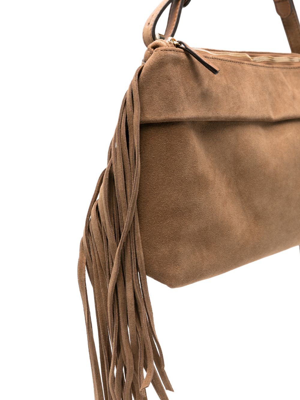 LORISTELLA Borsa Isotta in suede marrone con dettagli in frange 