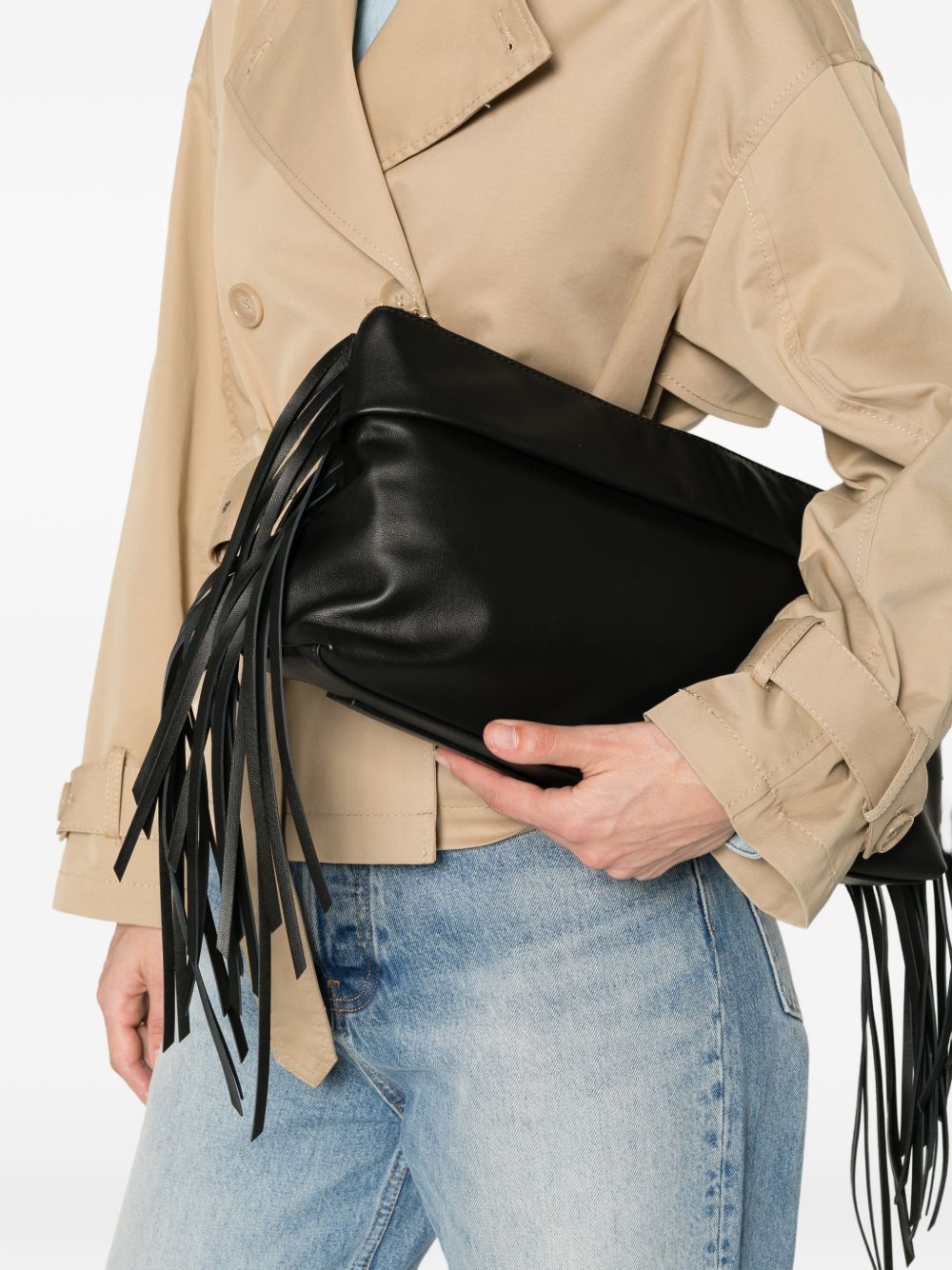 LORISTELLA Borsa a mano nera con frange 
