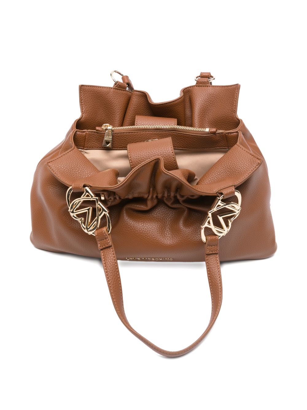 LOVE MOSCHINO Borsa a secchiello marrone con logo dorato 