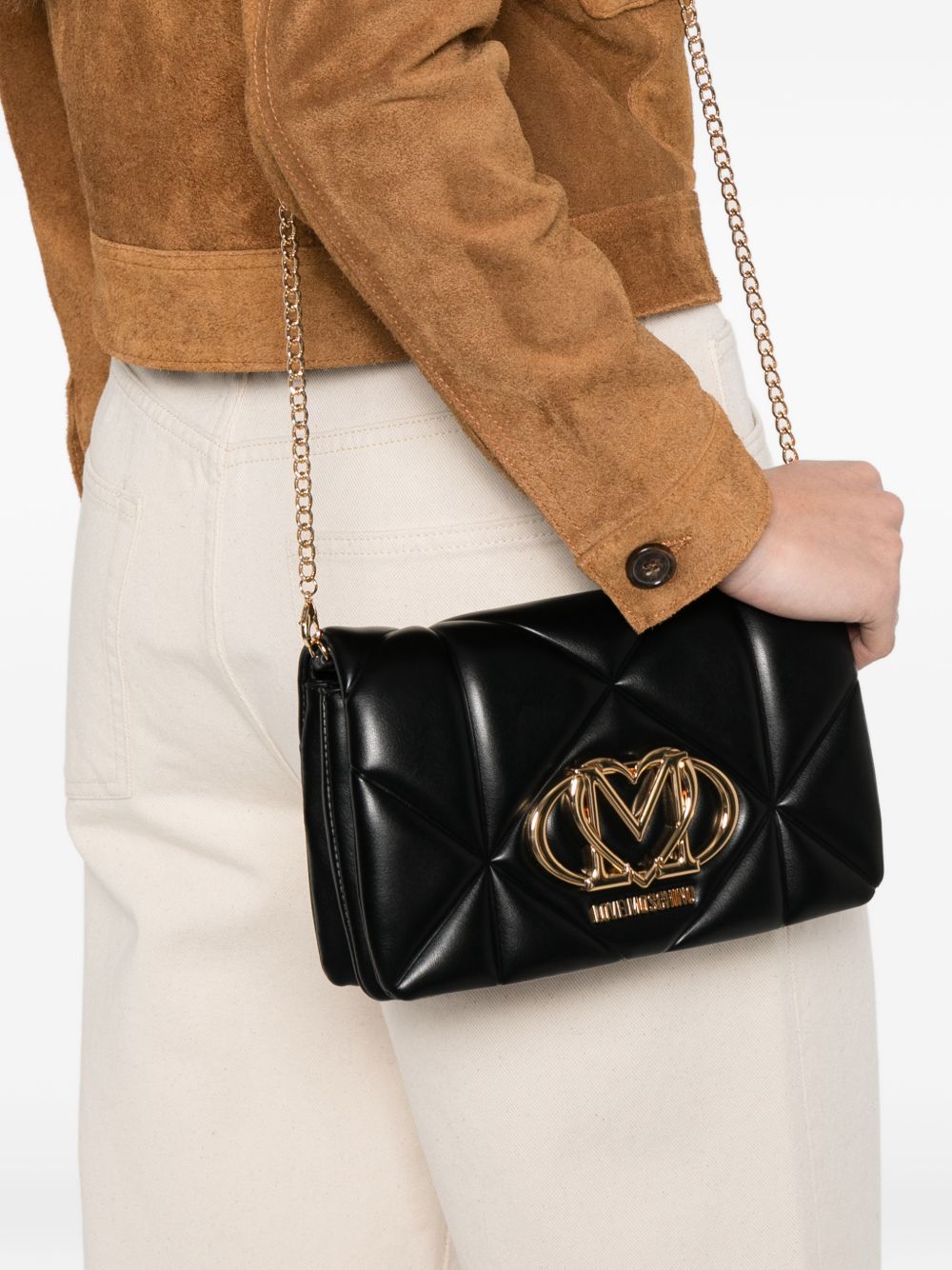 LOVE MOSCHINO Borsa nera trapuntata con placca logo 