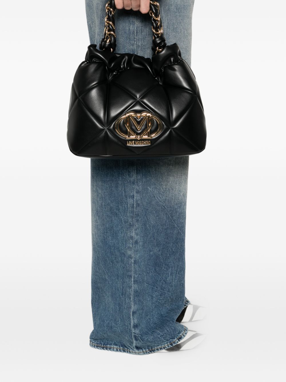 LOVE MOSCHINO Borsa a secchiello nera in ecopelle trapuntata 