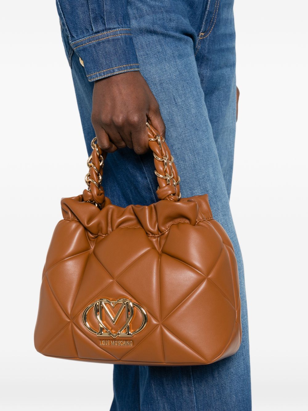 LOVE MOSCHINO Borsa a secchiello marrone in ecopelle trapuntata 