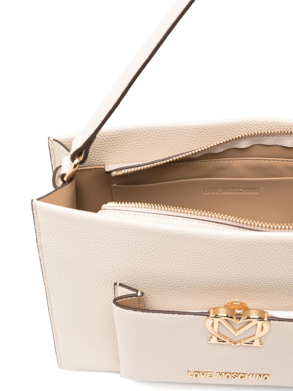 LOVE MOSCHINO Borsa a mano avorio in ecopelle con taschina esterna 