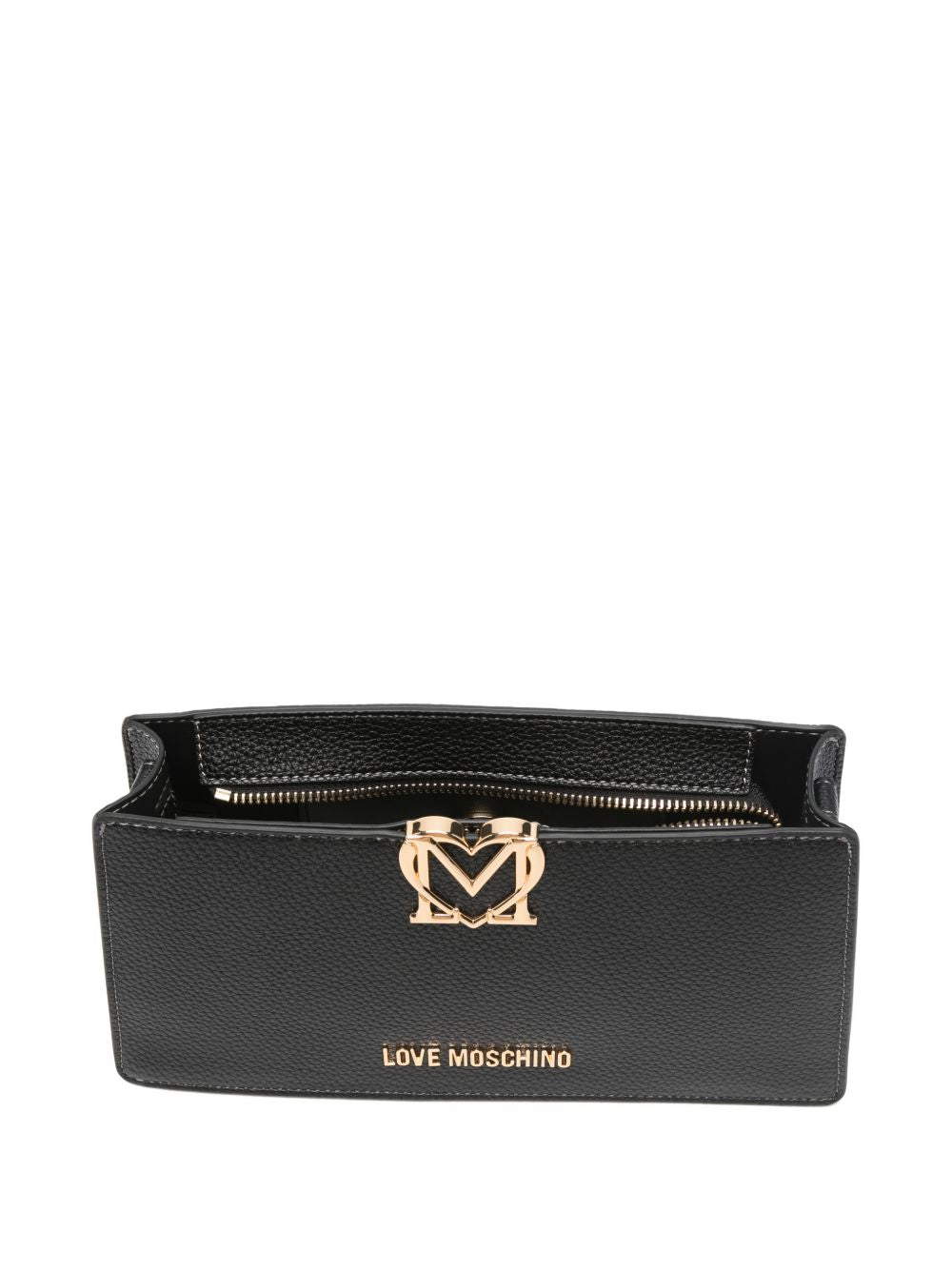 LOVE MOSCHINO Borsa a spalla nera in ecopelle con placca logo dorato 