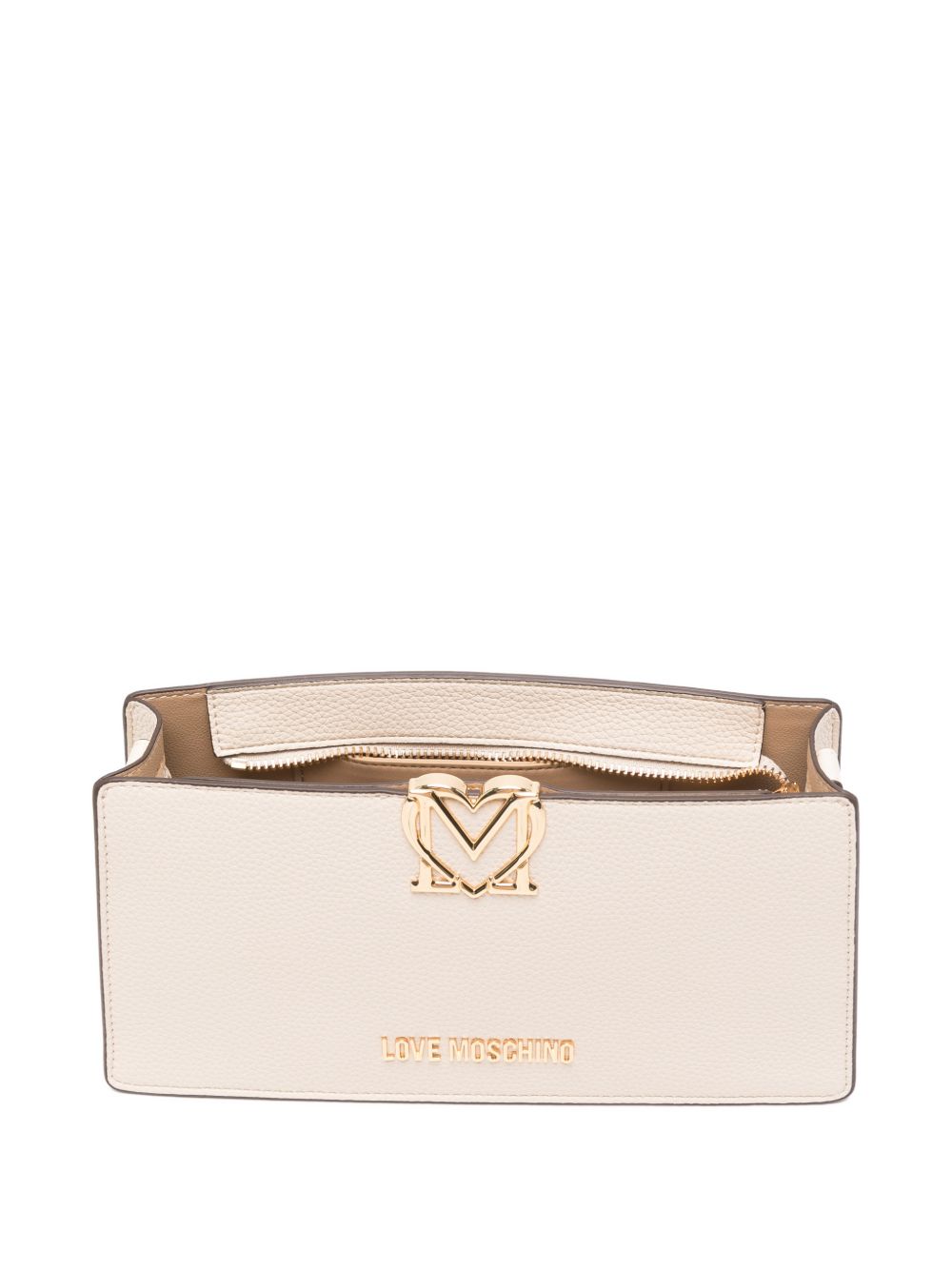 LOVE MOSCHINO Borsa a spalla avorio in ecopelle con placca logo dorato 
